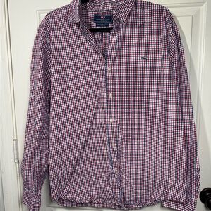 Vineyard Vines Men's Red and Blue Checkered Shirt